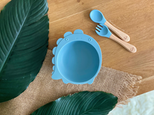Load image into Gallery viewer, Chompy Dinosaur Bowl & Cutlery Set - Blush
