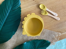 Load image into Gallery viewer, Chompy Dinosaur Bowl & Cutlery Set - Blush