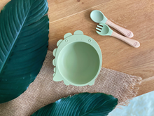 Load image into Gallery viewer, Chompy Dinosaur Bowl & Cutlery Set - Blush