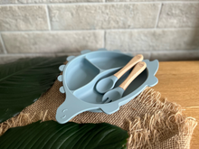 Load image into Gallery viewer, Steggy Dinosaur Plate & Cutlery Set - Baby Blue