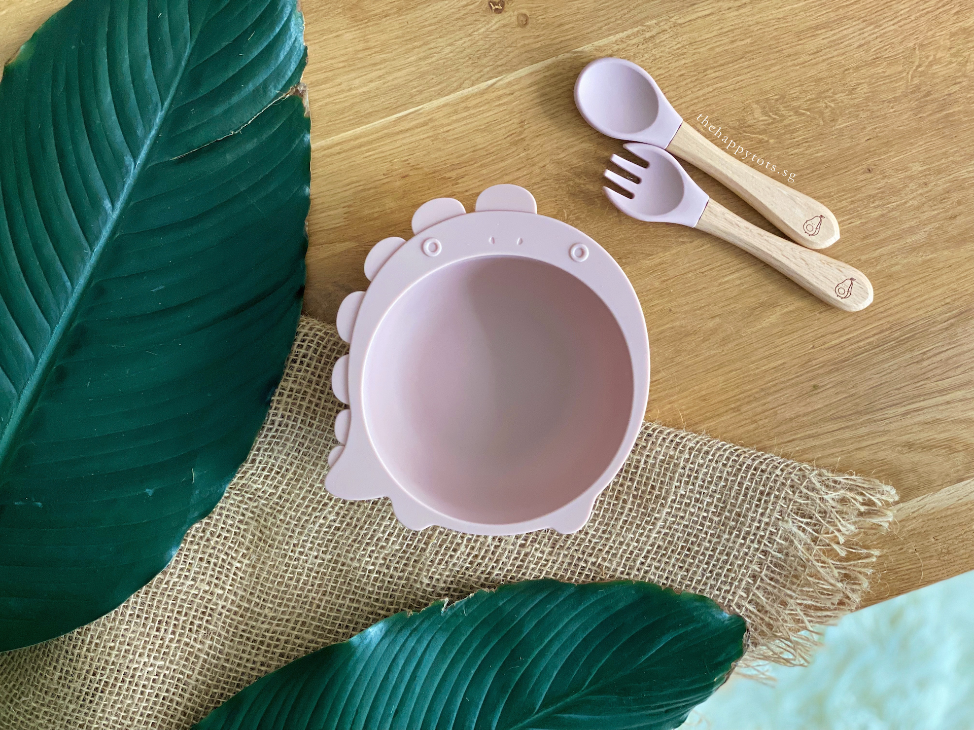 Chompy Dinosaur Bowl & Cutlery Set - Blush