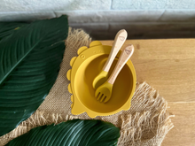 Load image into Gallery viewer, Chompy Dinosaur Bowl &amp; Cutlery Set - Mustard
