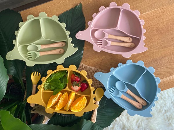 Steggy Dinosaur Plate & Cutlery Set - Mustard
