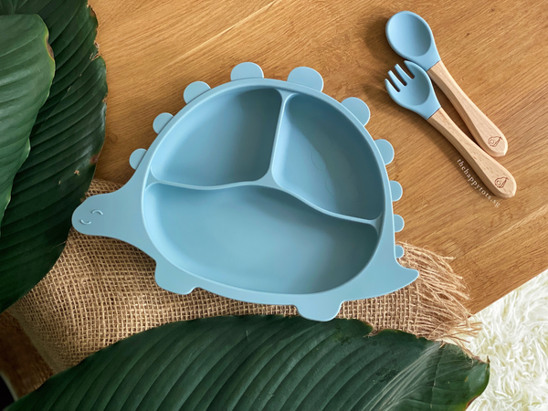 Steggy Dinosaur Plate & Cutlery Set - Baby Blue