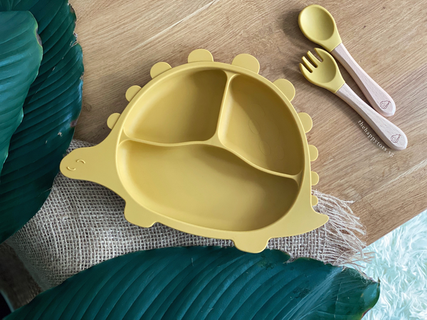 Steggy Dinosaur Plate & Cutlery Set - Mustard