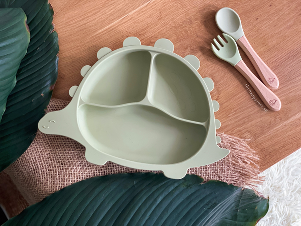 Steggy Dinosaur Plate & Cutlery Set - Sage
