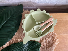Load image into Gallery viewer, Steggy Dinosaur Plate &amp; Cutlery Set - Sage
