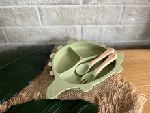 Load image into Gallery viewer, Steggy Dinosaur Plate &amp; Cutlery Set - Sage
