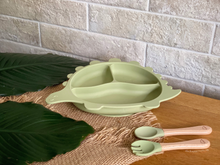 Load image into Gallery viewer, Steggy Dinosaur Plate &amp; Cutlery Set - Sage

